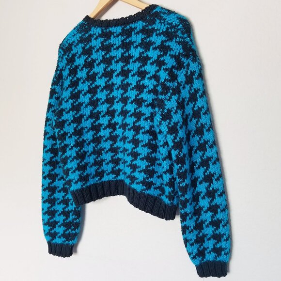 Zara‎ Houndstooth Chunky Blue Black Open Front Cardigan L Slouchy Preppy Casual - Picture 10 of 16